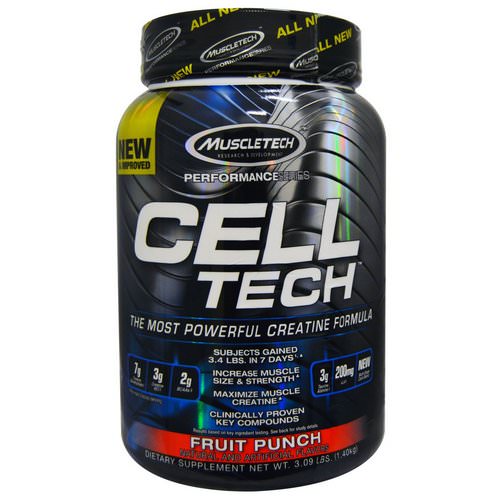 Muscletech, Cell Tech, The Most Powerful Creatine Formula, Fruit Punch, 3.09 lbs (1.40 kg) فوائد