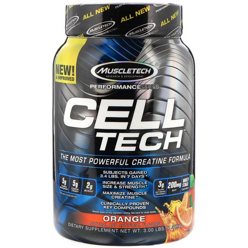Muscletech, Cell Tech, The Most Powerful Creatine Formula, Orange, 3.00 lbs (1.36 kg) فوائد