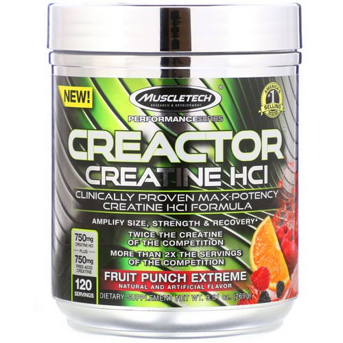 Muscletech, Creactor, Creatine HCl Formula, Fruit Punch Extreme, 9.51 oz (269 g) فوائد