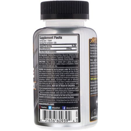 Muscletech, Essential Series, Platinum 100% Caffeine, 220 mg, 125 Tablets:الطاقة, المكملات الغذائية