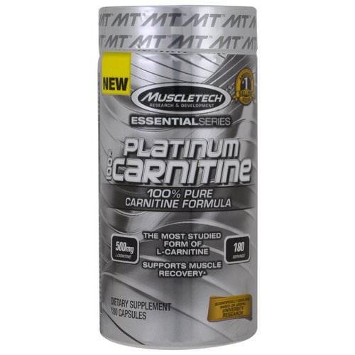 Muscletech, Essential Series, Platinum 100% Carnitine, 500 mg, 180 Capsules فوائد