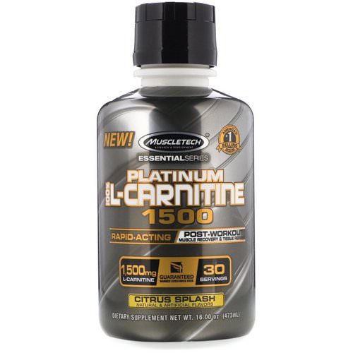 Muscletech, Essential Series, Platinum 100% L-Carnitine, Citrus Splash, 1,500 mg, 16 oz (473 ml) فوائد