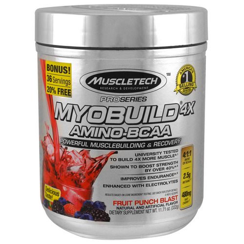 Muscletech, MyoBuild 4X Amino-BCAA, Fruit Punch Blast, 11.71 oz (332 g) فوائد