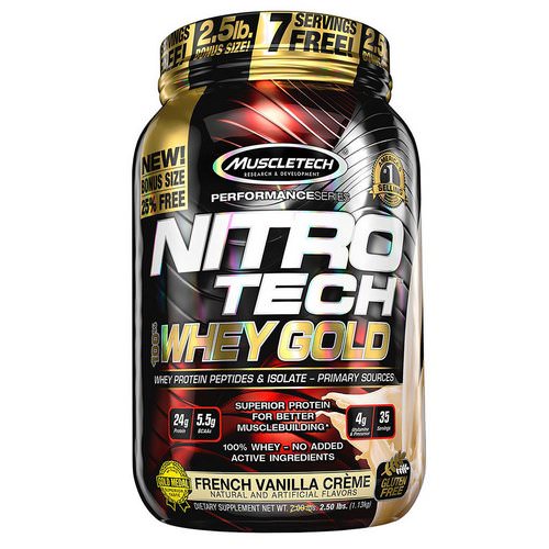 Muscletech, Nitro Tech, 100% Whey Gold, French Vanilla Creme, 2.20 lbs (999 g) فوائد