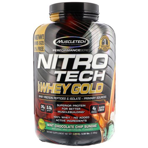 Muscletech, Nitro Tech, 100% Whey Gold, Mint Chocolate Chip Sundae, 5.50 lbs (2.49 kg) فوائد
