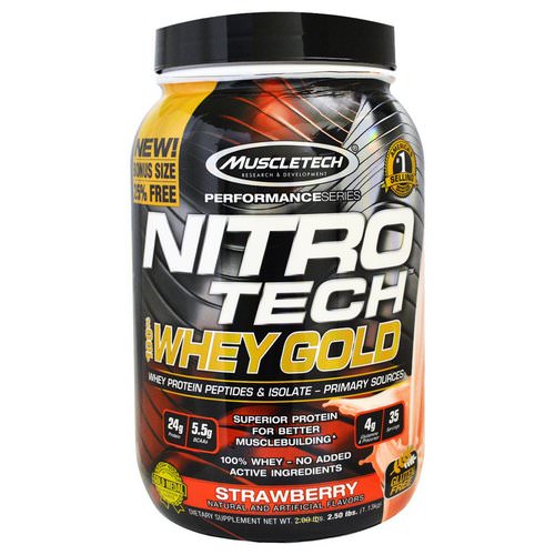 Muscletech, Nitro Tech, 100% Whey Gold, Strawberry, 2.20 lbs (999 g) فوائد