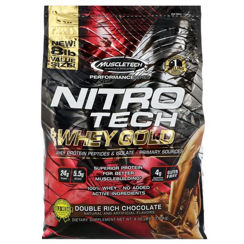 Muscletech, Nitro Tech, 100% Whey Gold, Whey Protein Powder, Double Rich Chocolate, 8 lbs (3.63 kg) فوائد