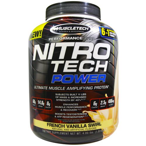 Muscletech, Nitro Tech Power, Ultimate Muscle Amplifying Protein, French Vanilla Swirl, 4.00 lbs (1.81 kg) فوائد