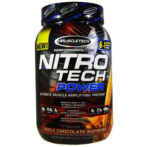 Muscletech, Nitro Tech Power Ultimate Muscle Amplifying Protein, Triple Chocolate Supreme, 2 lbs (907 g) فوائد