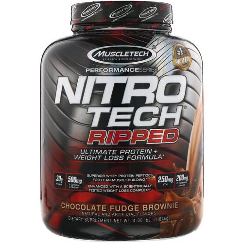 Muscletech, Nitro Tech Ripped, Ultimate Protein + Weight Loss Formula, Chocolate Fudge Brownie, 4 lbs (1.81 kg) فوائد
