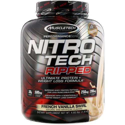 Muscletech, Nitro Tech Ripped, Ultimate Protein + Weight Loss Formula, French Vanilla Swirl, 4 lbs (1.81 kg) فوائد