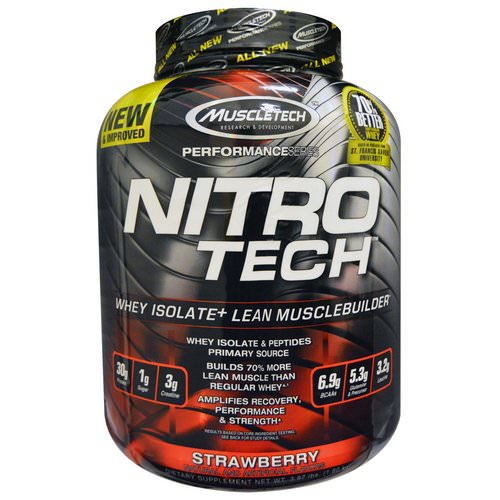 Muscletech, Nitro Tech, Whey Isolate + Lean Muscle, Strawberry, 3.97 lbs (1.80 kg) فوائد