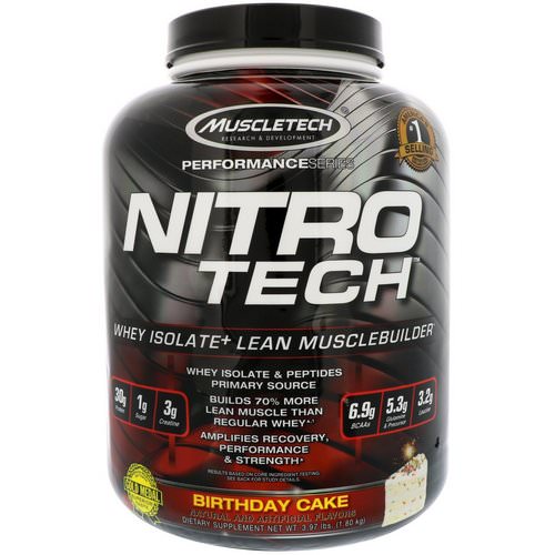 Muscletech, Nitro Tech, Whey Isolate+ Lean Musclebuilder, Birthday Cake, 3.97 lbs (1.80 kg) فوائد