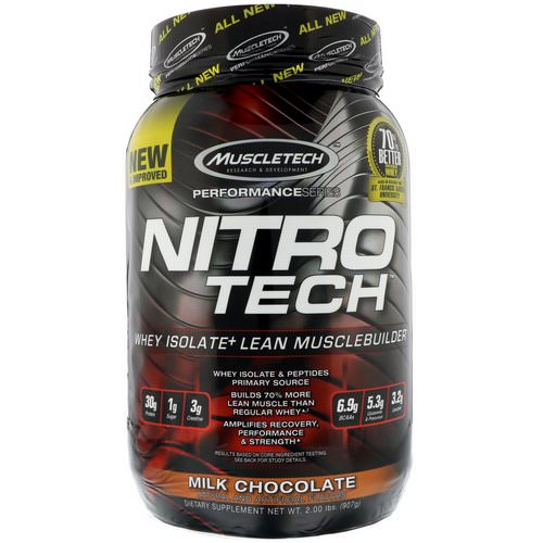 Muscletech, Nitro Tech, Whey Isolate + Lean Musclebuilder, Milk Chocolate, 2.00 lbs (907 g) فوائد