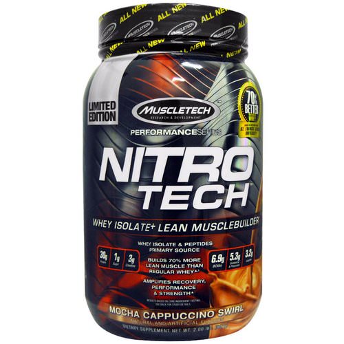 Muscletech, Nitro Tech Whey Isolate + Lean Musclebuilder, Mocha Cappuccino Swirl, 2.00 lbs (907 g) فوائد