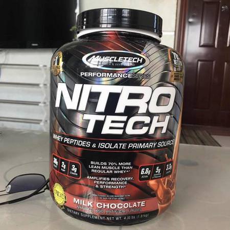 Muscletech, Nitro Tech, Whey Peptides & Isolate Lean Musclebuilder Whey Protein Powder, Milk Chocolate, 10 lbs (4.54 kg)