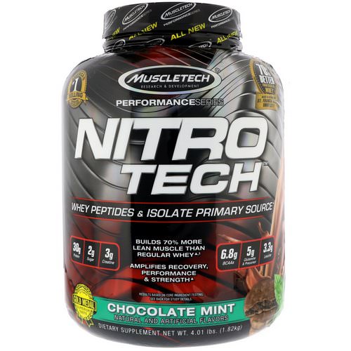 Muscletech, Nitro Tech Whey Peptides & Isolate Primary Source, Chocolate Mint, 4 lb (1.82 kg) فوائد