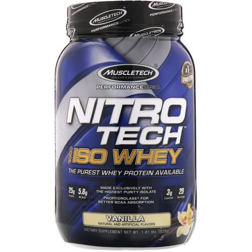 Muscletech, NitroTech, 100% ISO Whey, Vanilla, 1.81 lbs (820 g) فوائد