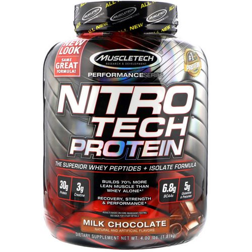 Muscletech, NitroTech, Whey Peptides & Isolate Primary Source, Milk Chocolate, 4.00 lbs (1.81 kg) فوائد