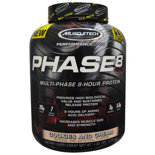 Muscletech, Performance Series, Phase8, Multi-Phase 8-Hour Protein, Cookies and Cream, 4.60 lbs (2.09 kg) فوائد