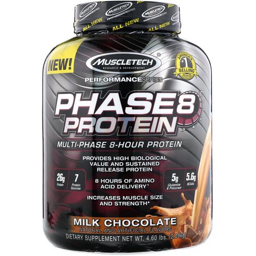 Muscletech, Performance Series, Phase8, Multi-Phase 8-Hour Protein, Milk Chocolate, 4 lbs (2.09 kg) فوائد