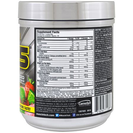 Muscletech, Performance Series, VaporX5 Ripped, Strawberry Limeade, 6.50 oz (184 g):المنشطات, المكملات الغذائية قبل التمرين