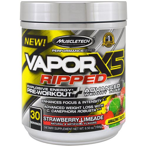Muscletech, Performance Series, VaporX5 Ripped, Strawberry Limeade, 6.50 oz (184 g) فوائد