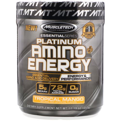 Muscletech, Platinum Amino Plus Energy, Tropical Mango, 11.19 oz (317 g) فوائد