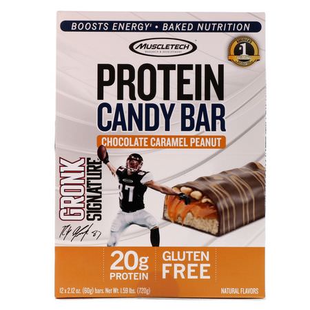 Muscletech, Protein Candy Bar, Chocolate Caramel Peanut, 12 Bars, 2.12 oz (60 g) Each:أشرطة بر,تين مصل, أشرطة البر,تين