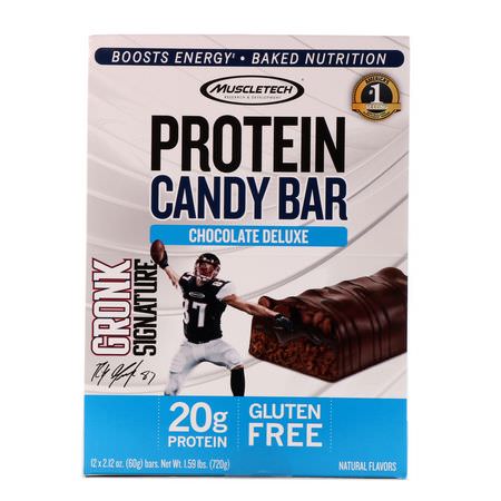 Muscletech, Protein Candy Bar, Chocolate Deluxe, 12 Bars, 2.12 oz (60 g) Each:أشرطة بر,تين مصل, أشرطة البر,تين