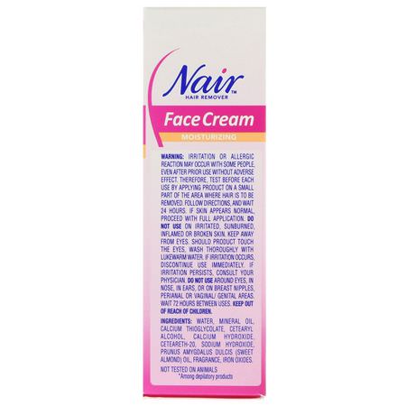 Nair, Hair Remover, Moisturizing Face Cream, For Upper Lip, Chin and Face, 2 oz (57 g):إزالة الشعر, الحلاقة
