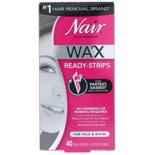 Nair, Hair Remover, Wax Ready-Strips, For Face & Bikini, 40 Wax Strips + 4 Post Wipes فوائد