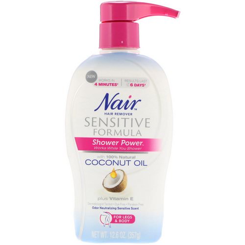 Nair, Shower Power, Hair Remover Cream with Coconut Oil Plus Vitamin E, 12.6 oz (357 g) فوائد