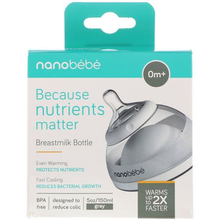 Nanobebe, Breastmilk Bottle, 0+ Months, Gray, Single Pack, 5 oz (150 ml):حلمات, زجاجات أطفال