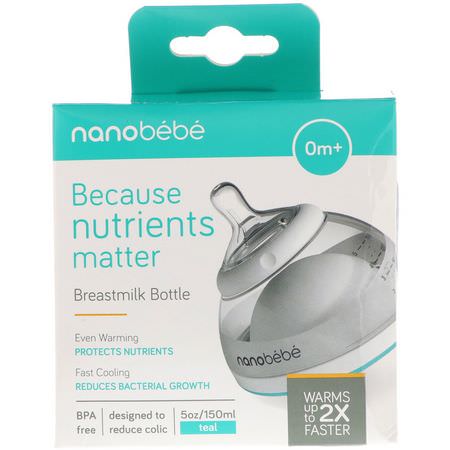 Nanobebe, Breastmilk Bottle, 0+ Months, Teal, Single Pack, 5 oz (150 ml):حلمات, زجاجات أطفال