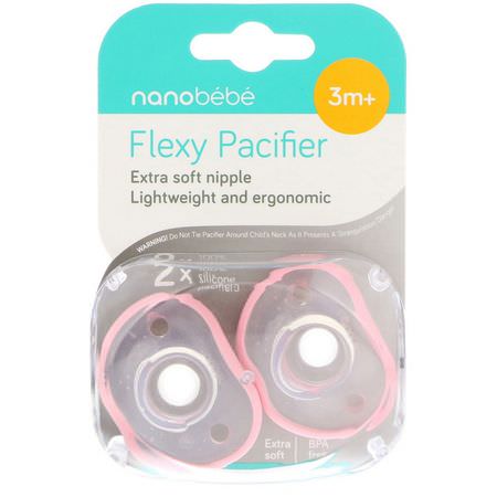 Nanobebe, Flexy Pacifier, 3+ Months, Pink, 2 Pack:القصاصات, اللهايات