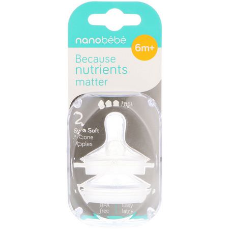 Nanobebe, Silicone Nipples, 6+ Months, Fast Flow, 2 Pack:حلمات, زجاجات أطفال