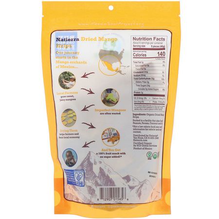 Natierra, Organic Dried, Mango Strips, 8 oz (227 g):,جبات الخضر,ات الخفيفة, المانج,