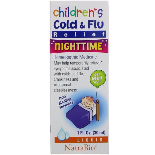 NatraBio, Children's Cold & Flu, Nighttime, 1 fl oz (30 ml) فوائد