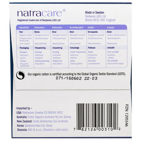 Natracare, Ultra Pads, Organic Cotton Cover, Long, 10 Pads:,سادات يمكن التخلص منها,سادات أنث,ية