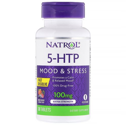 Natrol, 5-HTP, Fast Dissolve, Extra Strength, Wild Berry Flavor, 100 mg, 30 Tablets فوائد
