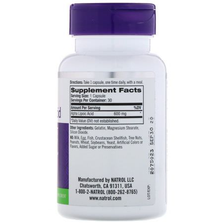 Natrol, Alpha Lipoic Acid, 600 mg, 30 Capsules:حمض ألفا ليب,يك, مضادات الأكسدة