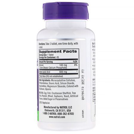 Natrol, Alpha Lipoic Acid, Time Release, 600 mg, 45 Tablets:حمض ألفا ليب,يك, مضادات الأكسدة