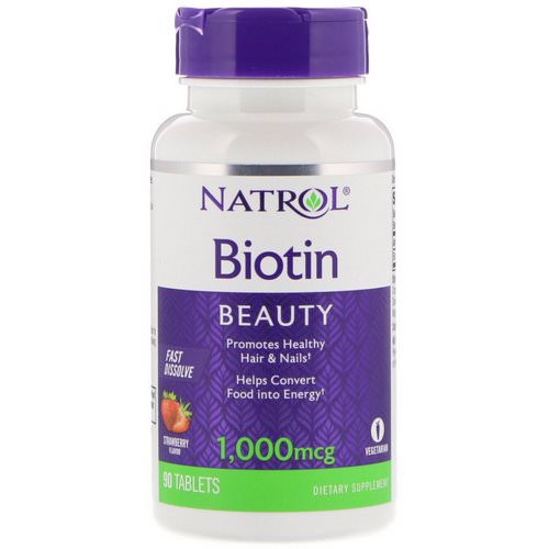 Natrol, Biotin, Fast Dissolve, Strawberry Flavor, 1,000 mcg, 90 Tablets فوائد