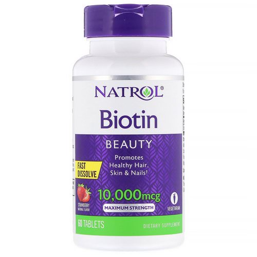 Natrol, Biotin, Maximum Strength, Strawberry, 10,000 mcg, 60 Tablets فوائد