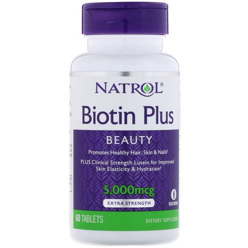 Natrol, Biotin Plus, Extra Strength, 5,000 mcg, 60 Tablets فوائد