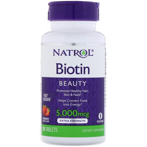Natrol, Biotin, Strawberry, 5,000 mcg, 90 Tablets فوائد
