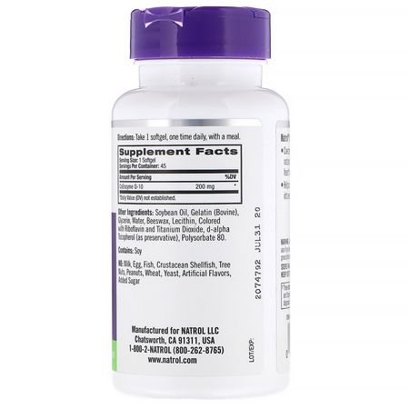 Natrol, Co-Q10, 200 mg, 45 Softgels:أنزيم Q10, CoQ10