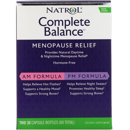 Natrol, Complete Balance, Menopause Relief, AM/PM, Two Bottles 30 Capsules Each فوائد