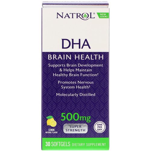 Natrol, DHA, Brain Health, Lemon, 500 mg, 30 Softgels فوائد
